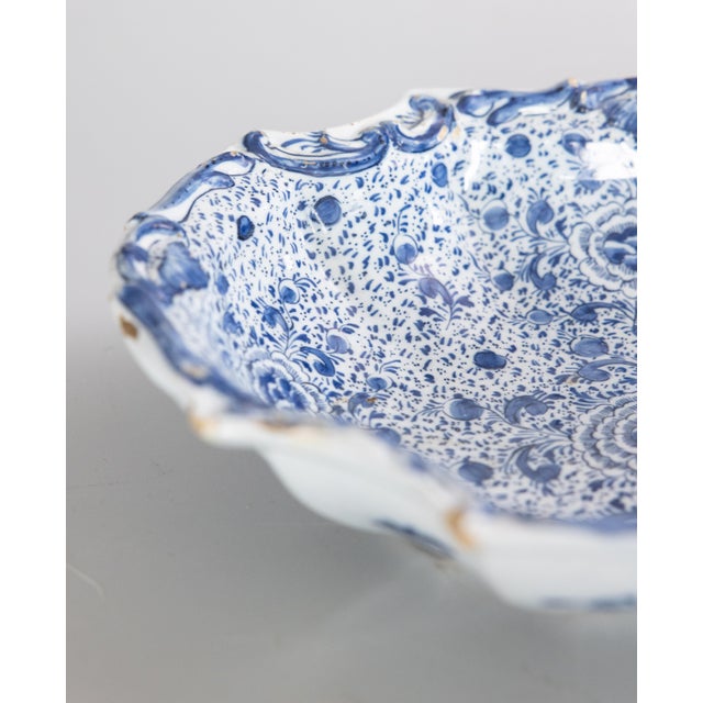 Blue Rare 18th Century Dutch Delft Faience Floral Patterned Lobed Dish Bowl For Sale - Image 8 of 12