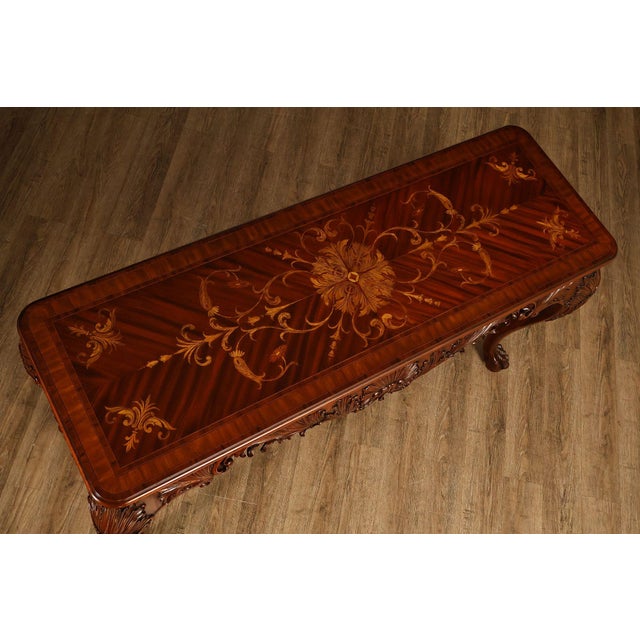 Maitland-Smith Georgian Style Carved Mahogany Inlaid Console Table For Sale - Image 12 of 18