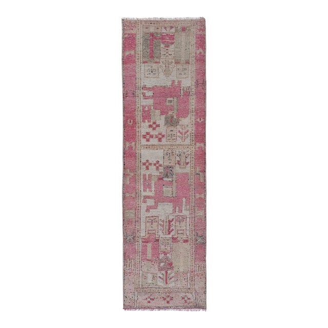 1960s Distressed Human Pictorial Kurdish Runner Rug For Sale