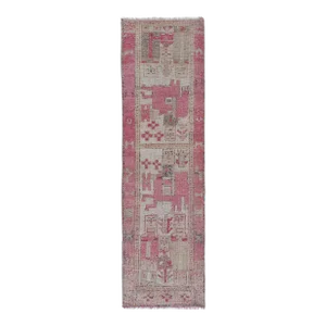1960s Distressed Human Pictorial Kurdish Runner Rug
