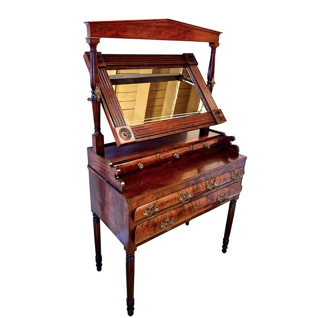 American Early 19th-Century American Empire Dressing Table With Flame Mahogany Veneer For Sale - Image 3 of 14