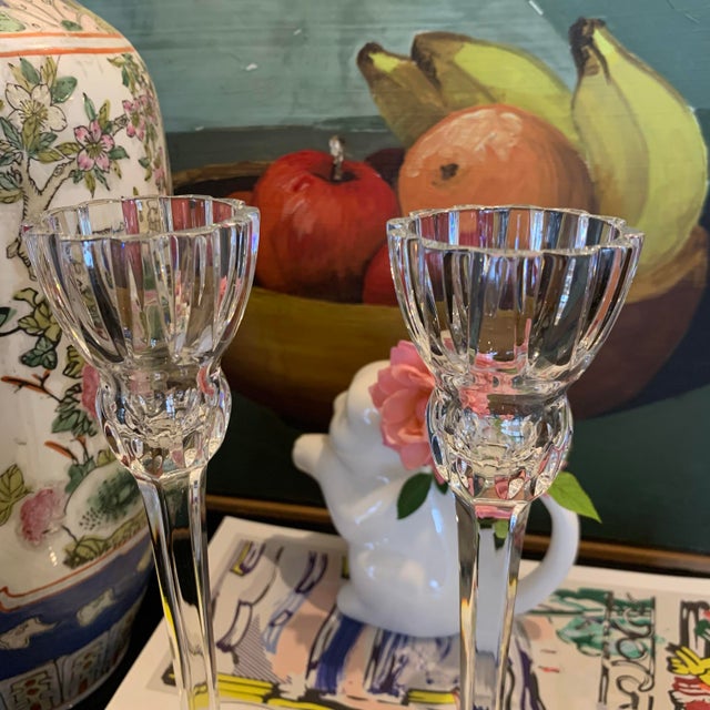 Sparkly pair of Waterford 8” single light candlesticks from the Palladia Collection, with original labels. Elegant...