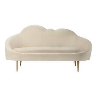 Cloud Cream Velvet Settee For Sale