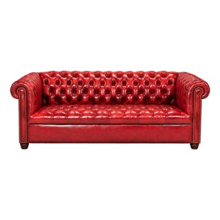 Vintage Real Leather Oxblood Red Chesterfield Couch For Sale