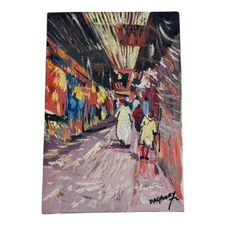 Late 20th Century Colorful Oil on Canvas "Moroccan Souk" by Artist Daghoury For Sale
