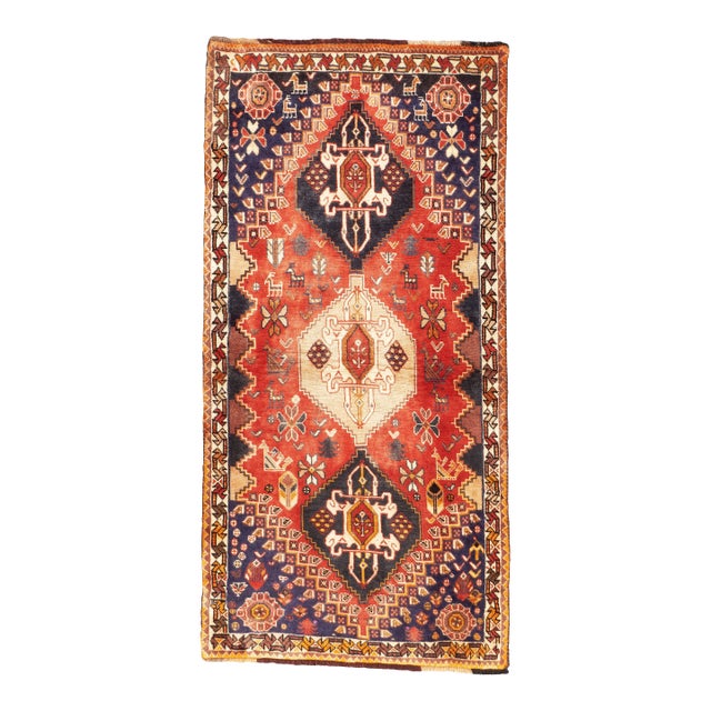 1970s Hand-Knotted Persian Qashqai Rug 2'8" X 5'4" For Sale