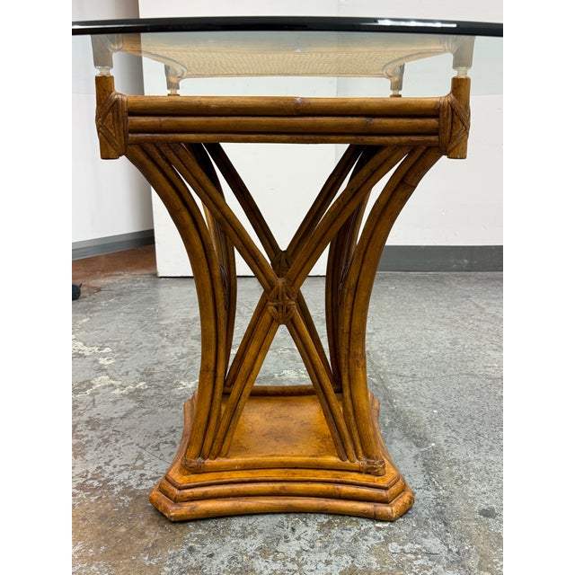 Bassett Furniture Rattan + Glass Dining Set, Vintage For Sale - Image 9 of 12