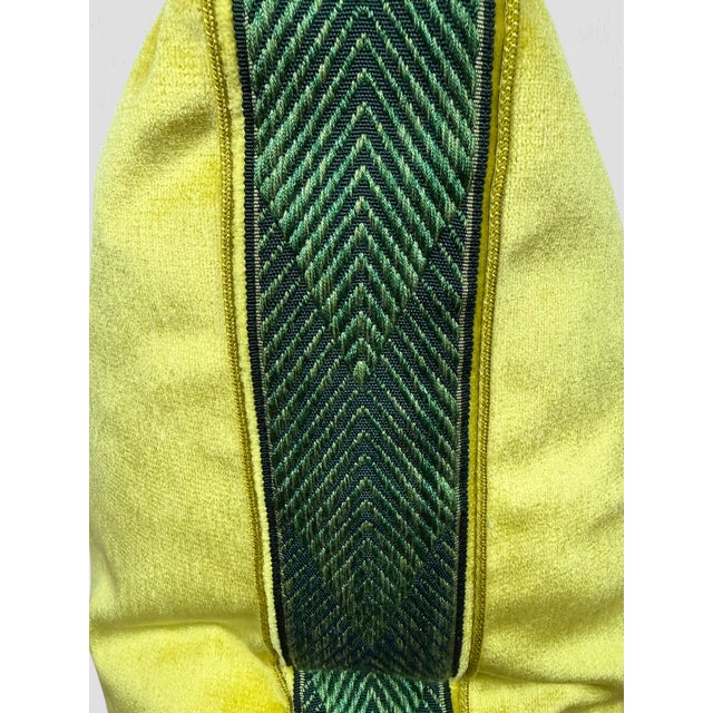 Chartreuse Velvet Box Pillow Pair Cord Green Tape For Sale - Image 9 of 10