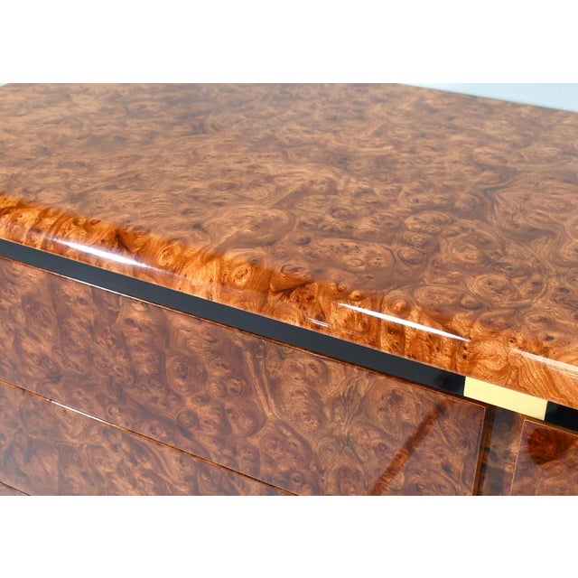 Italian Drawer Credenza in High Gloss Burl and Brass, Italy, 1970s For Sale - Image 13 of 15