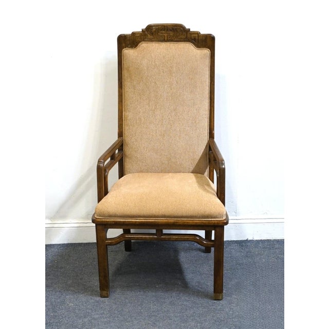 Chinoiserie Bernhardt Furniture Solid Walnut Asian Chinoiserie Style Dining Arm Chair For Sale - Image 3 of 9