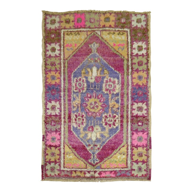 Vintage Zabihi Collection Purple Turkish Anatolian Small Rug - 2'11" x 4'2" For Sale