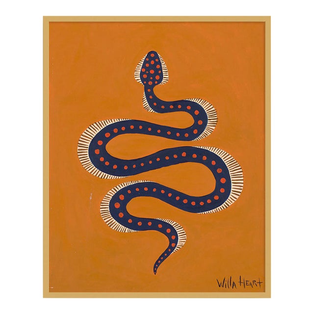 Persimmon the Snake by Willa Heart in Gold Frame, Medium Art Print For Sale