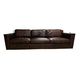 Rh Collins Brown Leather Sofa For Sale