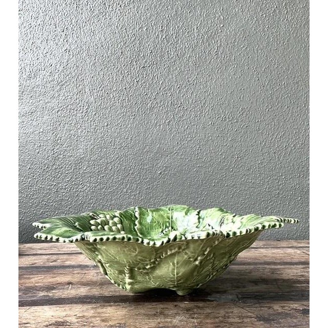 Ceramic Vintage Portuguese Glazed Ceramic Grape Leaf Bowl For Sale - Image 7 of 12