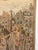 This is a beautiful, high-quality vintage French tapestry that vividly depicts a bustling medieval street market scene set...