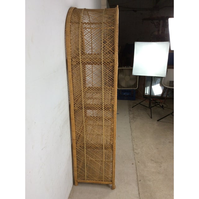 Boho Chic Vintage Boho Chic Rattan Shelving Unit With Arched Top For Sale - Image 3 of 10