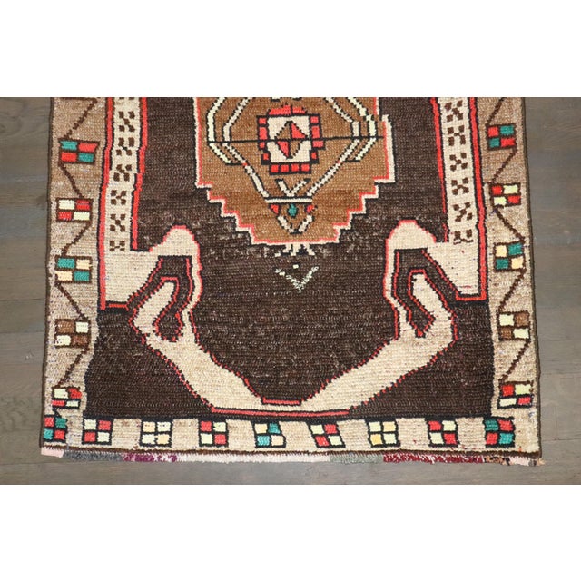 Turkish Vintage Chocolate Brown Turkish Kars Small Carpet - 2'11" x 4'4" For Sale - Image 3 of 7