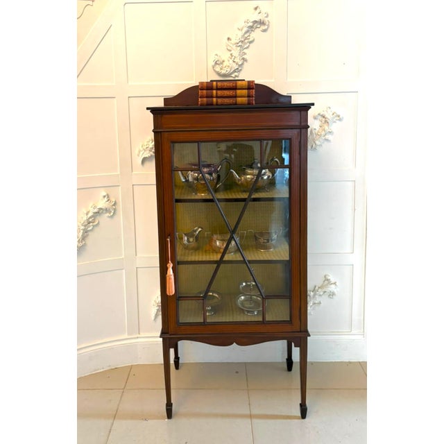 Antique Edwardian Inlaid Mahogany Display Cabinet Bookcase Glazed Cabinet, 1900 For Sale - Image 3 of 12