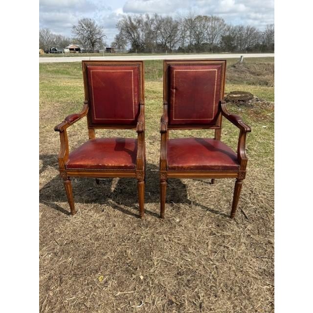 Large 19th Century Leather French Louis XVI Bergere or Armchair- A Pair For Sale - Image 11 of 16