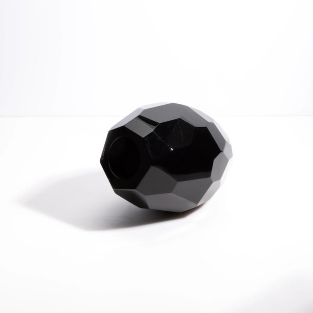 Hand Blown Murano Facet Vase in Onyx Black Medium For Sale - Image 4 of 5