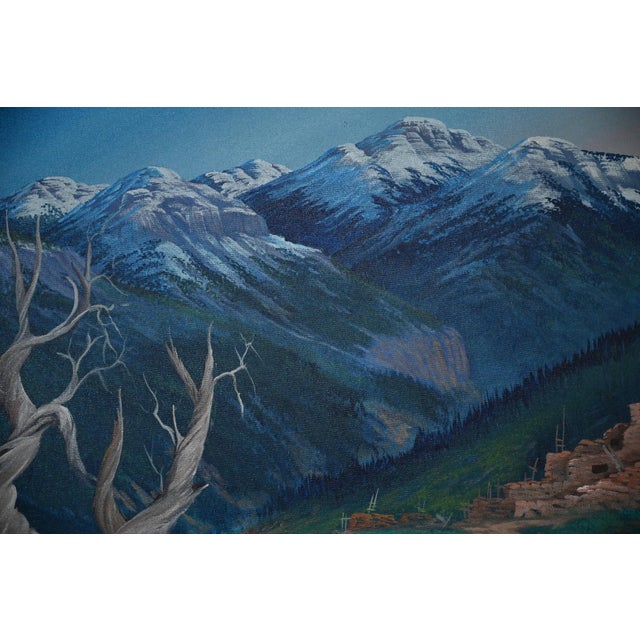 Native American Johnny Yazzie 1985 Signed Original Oil — Large Pueblo & Horno Landscape For Sale - Image 3 of 6