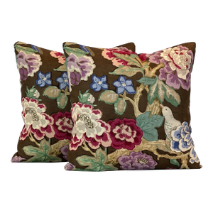 Mary McDonald Bermuda Blossoms Attributed to Schumacher 20” Pillows - A Pair