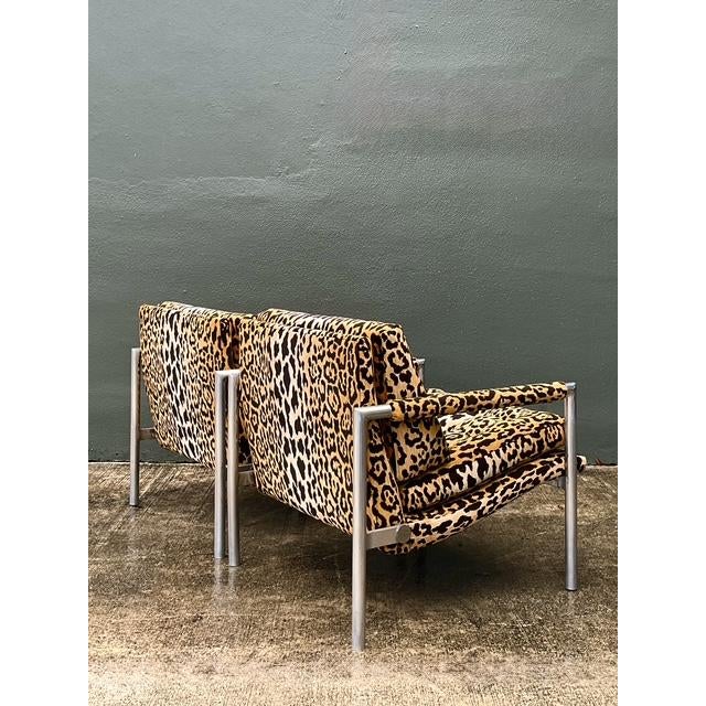Metal Vintage Brushed Chrome Leopard Lounge Chairs - A Pair For Sale - Image 7 of 13