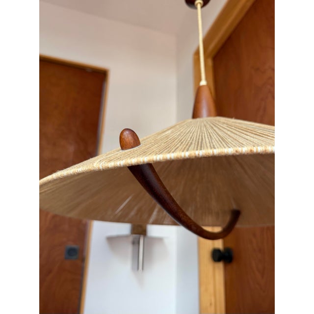 Mid-Century Modern 1960s Danish Modern Temde Leuchten Teak & Sisal Cord Pendant Lamp For Sale - Image 3 of 11
