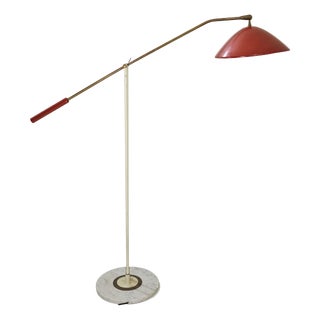 Vintage Floor Lamp in Red Marble with Brass and Metal from Stilnovo, 1950 For Sale