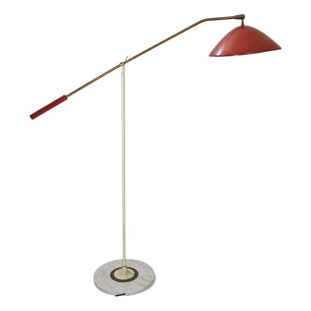 Vintage Floor Lamp in Red Marble with Brass and Metal from Stilnovo, 1950 For Sale