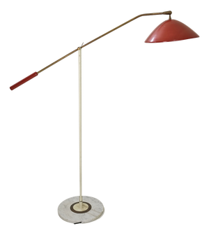 Vintage Floor Lamp in Red Marble with Brass and Metal from Stilnovo, 1950