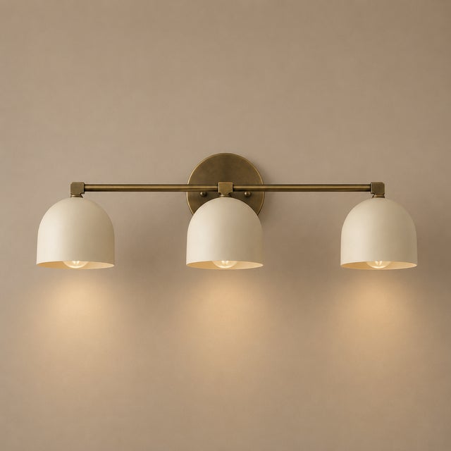 Not Yet Made - Made To Order Handcrafted Solid Brass 3-Light Wall Sconce, Antique Brass Vanity Light With White Shades For Sale - Image 5 of 8