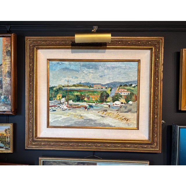 An original vintage oil painting by listed French artist Robert Mendoze (1930-2014), signed and dated 1967. This large-...