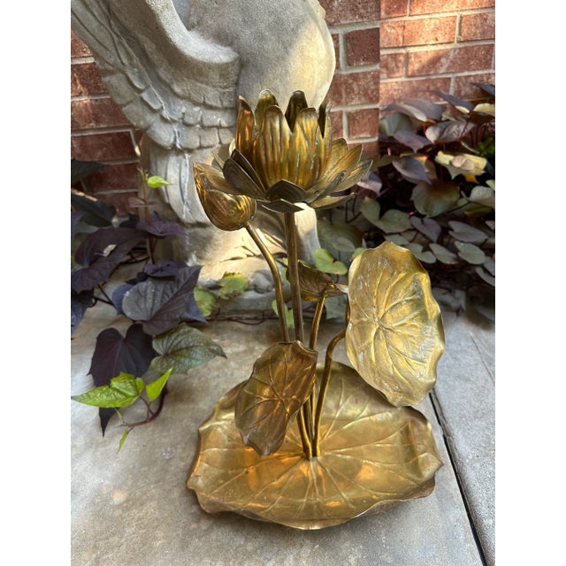 1960s Vintage Mid-Century Modern Feldman Brass Lotus Candelabra Centerpiece For Sale - Image 5 of 12
