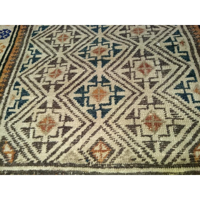 Textile Early 20th Century Baluch Tribal Area Rug in a Prayer Pattern in Ivory, Brown, Navy Blue For Sale - Image 7 of 11