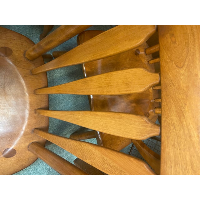 Brown 1930s Cushman Colonial Creations Searsburg Rock Maple Arm Chairs Set of 6 For Sale - Image 8 of 12