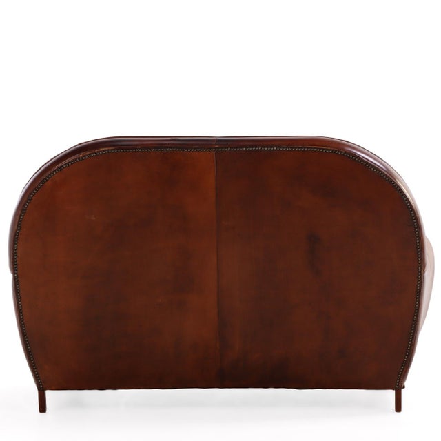 Dutch Art Deco Style Leather Loveseat, 1930s Modernist Form For Sale In Philadelphia - Image 6 of 8