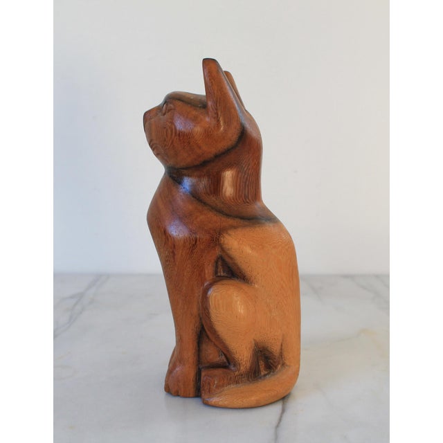 Mid-Century Hand-Carved Solid Wood Vintage Cat Sculpture For Sale In Milwaukee - Image 6 of 10