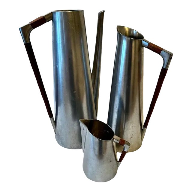 Royal Holland Pewter Pitchers with Teak Handles - Set of 3 For Sale
