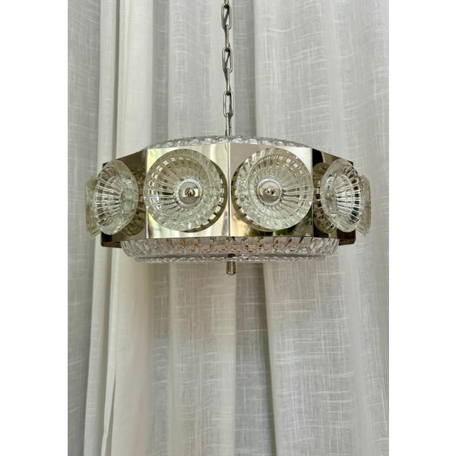 1960s Metal Ceiling Lamp with Crystal Elements by Carl Fagerlund for Orrefors, Sweden, 1960s For Sale - Image 5 of 18