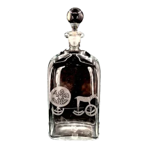 1970s Meisner Danish Etched Glass Decanter Solvognen Viking Sun Chariot