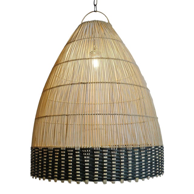 Wicker Tux Weave Organic Modern Pendant Light Large For Sale - Image 4 of 8