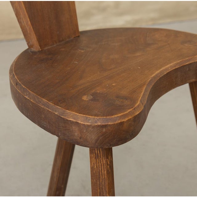 1950s French Brutalist Carved Wood Tripod Chair For Sale - Image 9 of 12