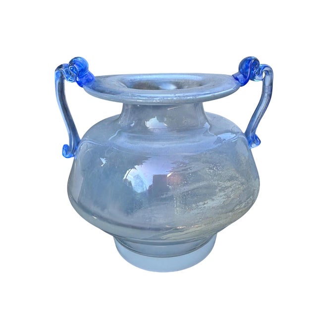 Murano Scavo Art Glass Amphora Vase With Cobalt Blue Handles For Sale - Image 14 of 17