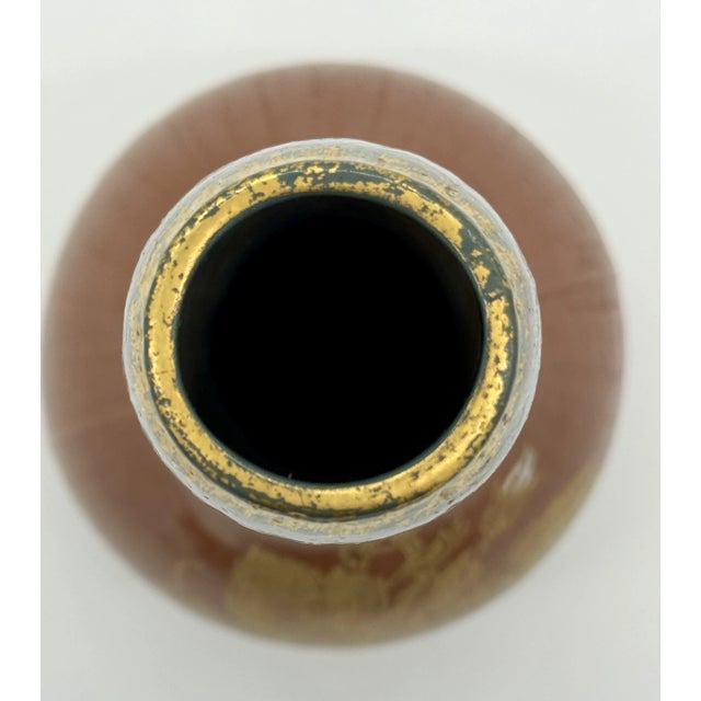 Antique Sarreuguemines French Art Nouveau Pottery Vase - Hand Painted Gold Gild Floral Design For Sale In New York - Image 6 of 9