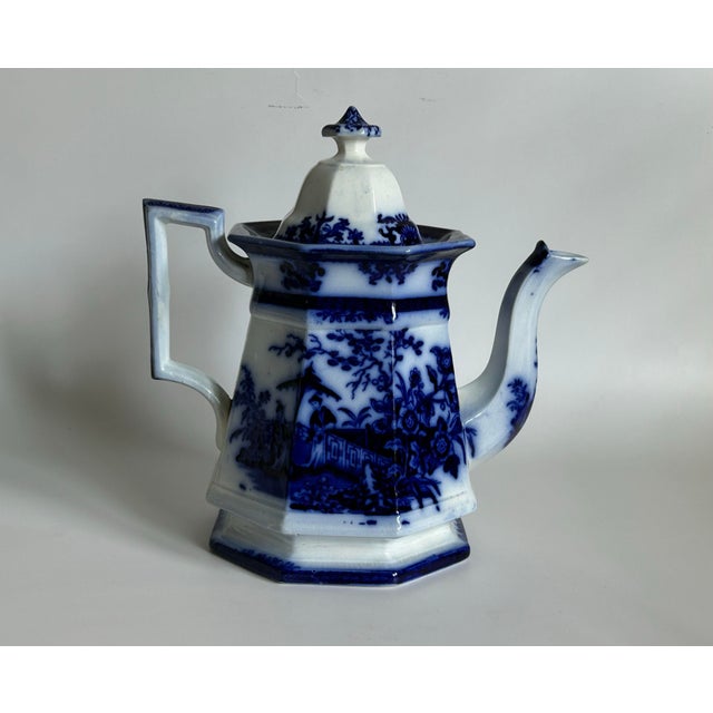 English Early English Flow Blue “Amoy” Teapot by Davenport, Circa 1844 For Sale - Image 3 of 12