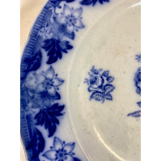 Antique Flow Blue Hot Water Warming Plate Decorated With Floral