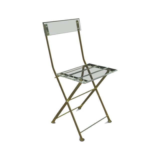 Acrylic Glass & Gilded Brass Les Invisibles Folding Chair by Yonel Lebovinci and Bernard Berthet for Marais International, 1970s For Sale