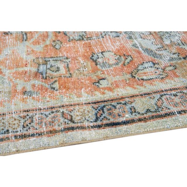 Textile Antique Persian Mahal Handmade Floral Beige and Orange Wool Rug For Sale - Image 7 of 10
