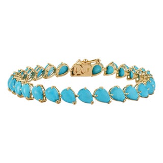Handcrafted 18k Gold 16.14ct Pear Turquoise Tennis Bracelet 7 Inches by VRJewels For Sale
